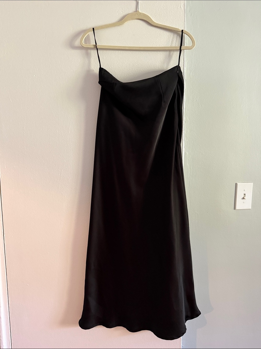 Commense Black Satin Slip Midi Skirt